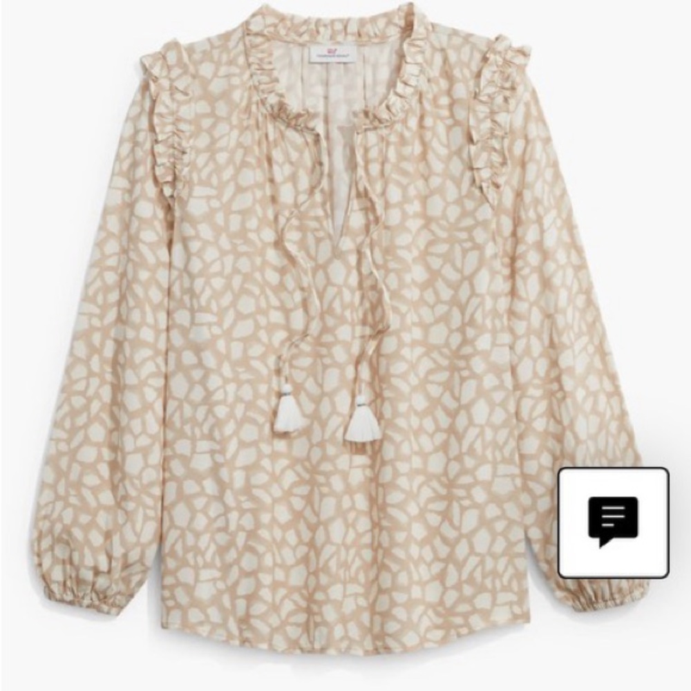 Vineyard Vines Cream Tan Ruffled Blouse